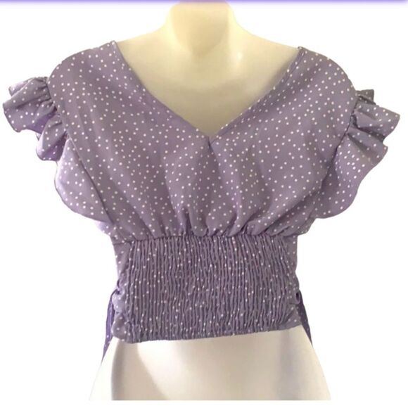 Shein purple polka dot cropped top, S - Picture 3 of 7